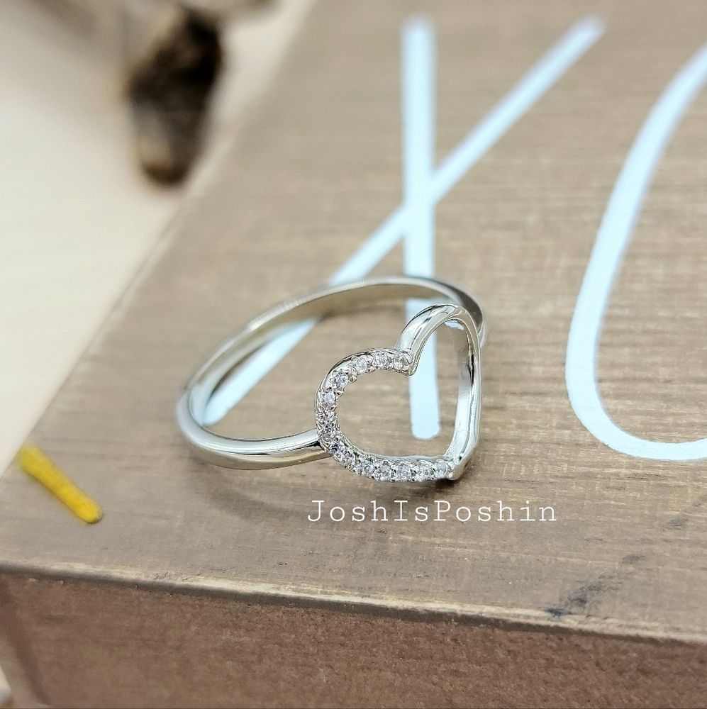 Sterling silver dainty diamond heart ring